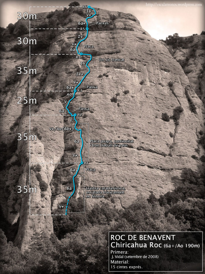 Ressenya de la via Chiricahua Roc al Roc de Benavent (Serra de Comiols)